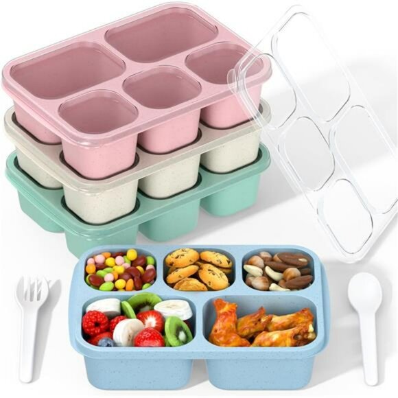 Bento lunch box set 5 compartment reusable meal prep food storage containers - Picture 1 of 7